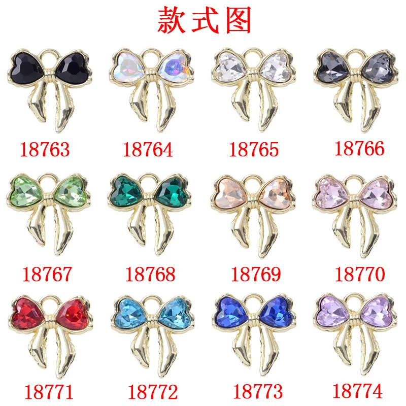 

50PC 18*18mm Gold color Alloy material Crystal bowknot charm for DIY handmade Wedding Earring/Necklace Jewelry Making Wholesale