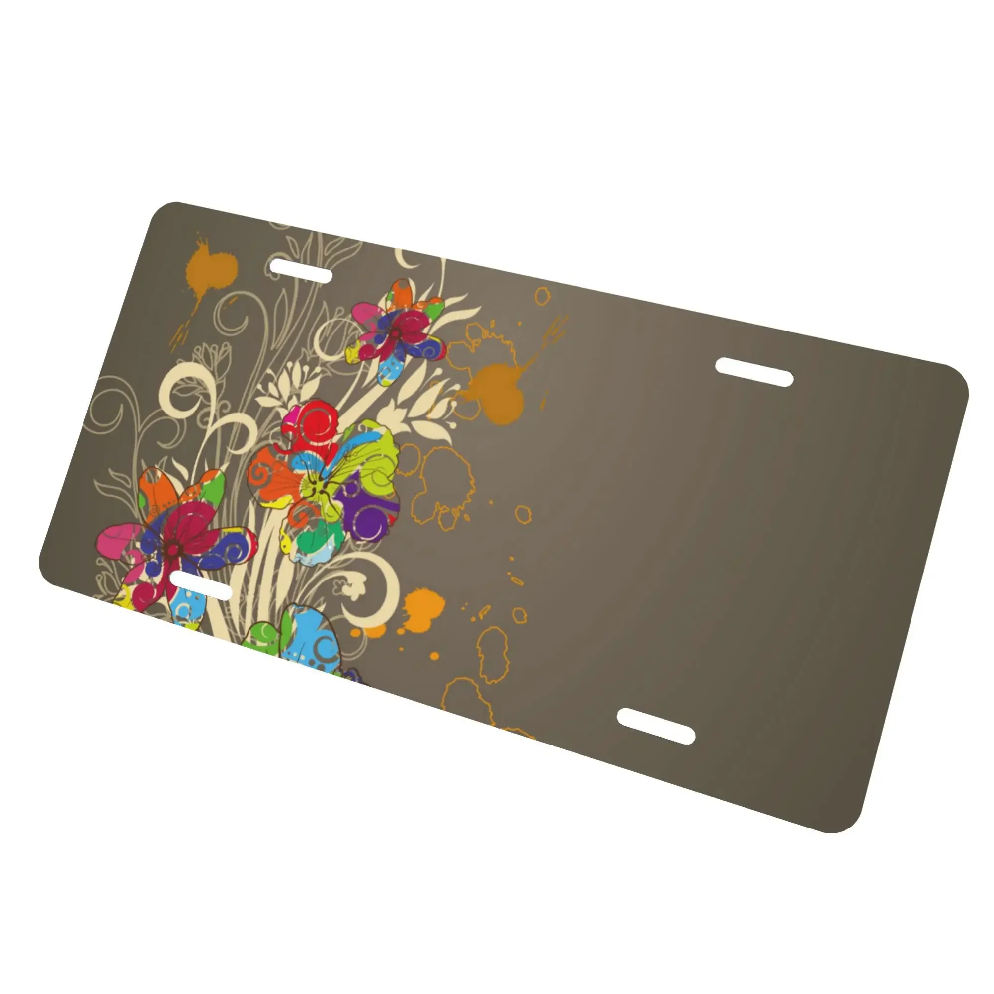 2D Flat - Enable 2D Flat, 2D Flat Colored Flower Painting License Plate | Front Plate | License Plate for Car Front | Front Plat