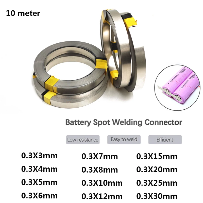 10 meter Li-ion Battery Nickel Sheet Plate Nickel Plated Strip Connector Spot Weld Machine Battery Welder Tape Thickness 0.3mm