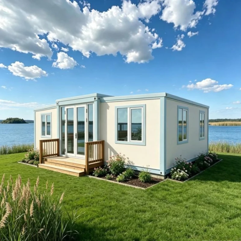 30ft Expandable Container House Solar Powered Prefab Modular Cabin 2 Bed 1 Bath Kitchen Balcony Lightweight Steel Frame