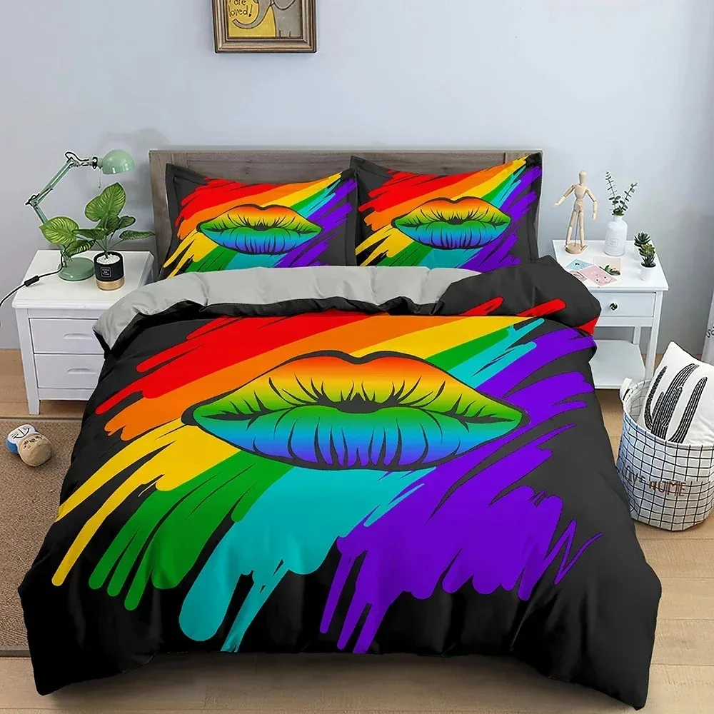 

Lovers Kiss Duvet Cover Set Personality Bedding Set For Girls Bedroom Twin Full Queen King Size Comforter Cover With Pillowcase