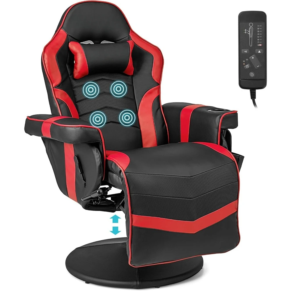 Gaming Recliner Adjustable Massage Gaming Chair with Cup Holder Footrest Ergonomic Single Sofa Living Room Home Theater Seating