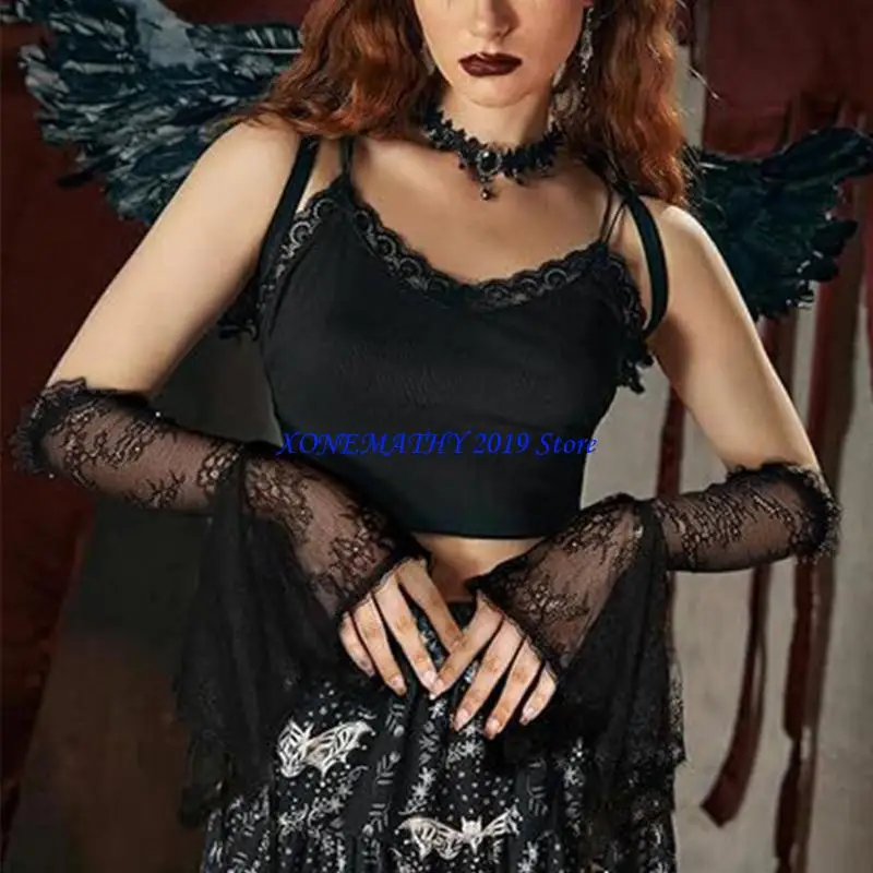 F42F Black White en dentelle Soules bras Victorien Design des événements officiels pour femmes