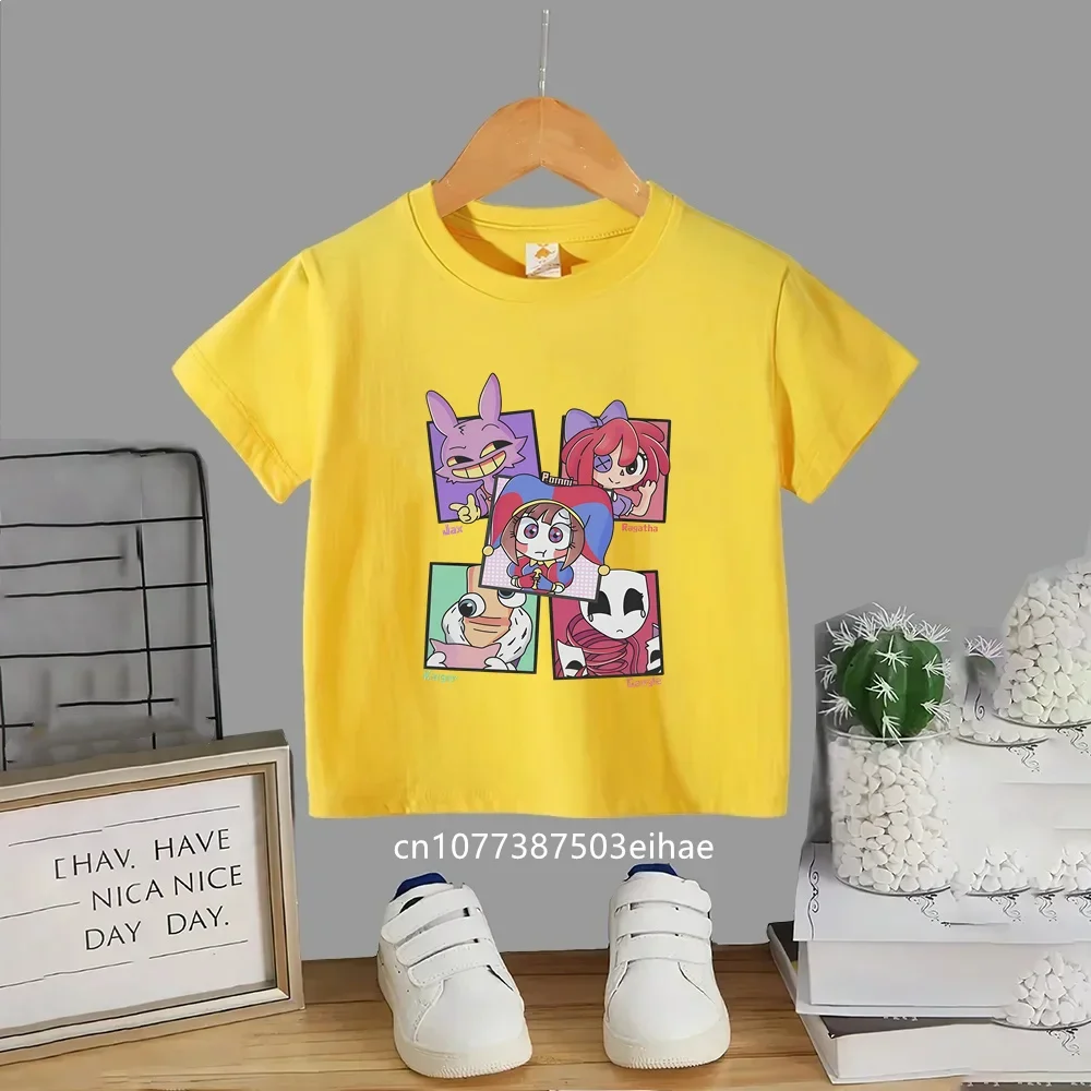 Children Anime The Amazing Digital Circus Tee, Pure Cotton Short Sleeve Casual Top, Boys Girls Daily Summer Outfit Birthday Gift