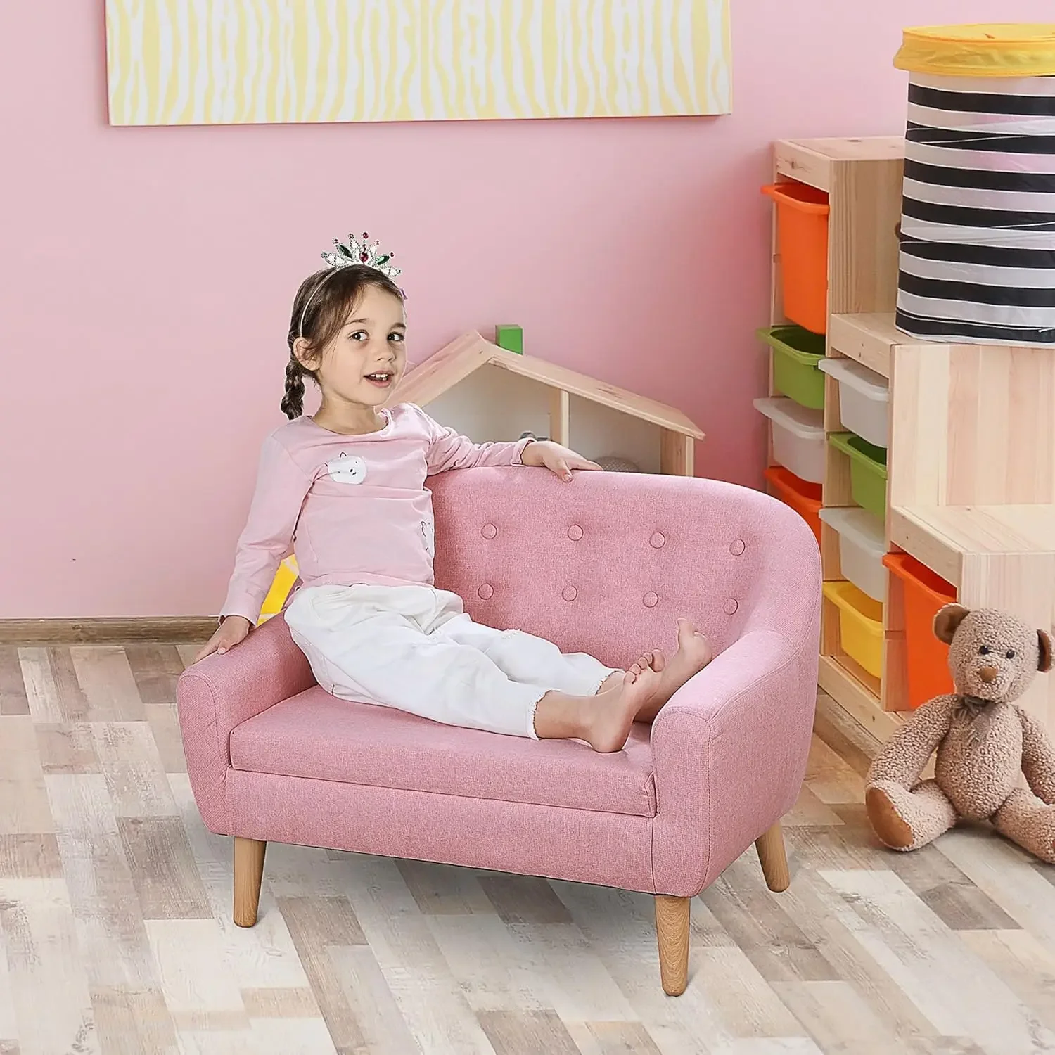 2- Kids Sofa, Toddler Sofa Couch, Linen-Like Fabric and Wooden Frame Sofa Chair for Ages 3-7, 11