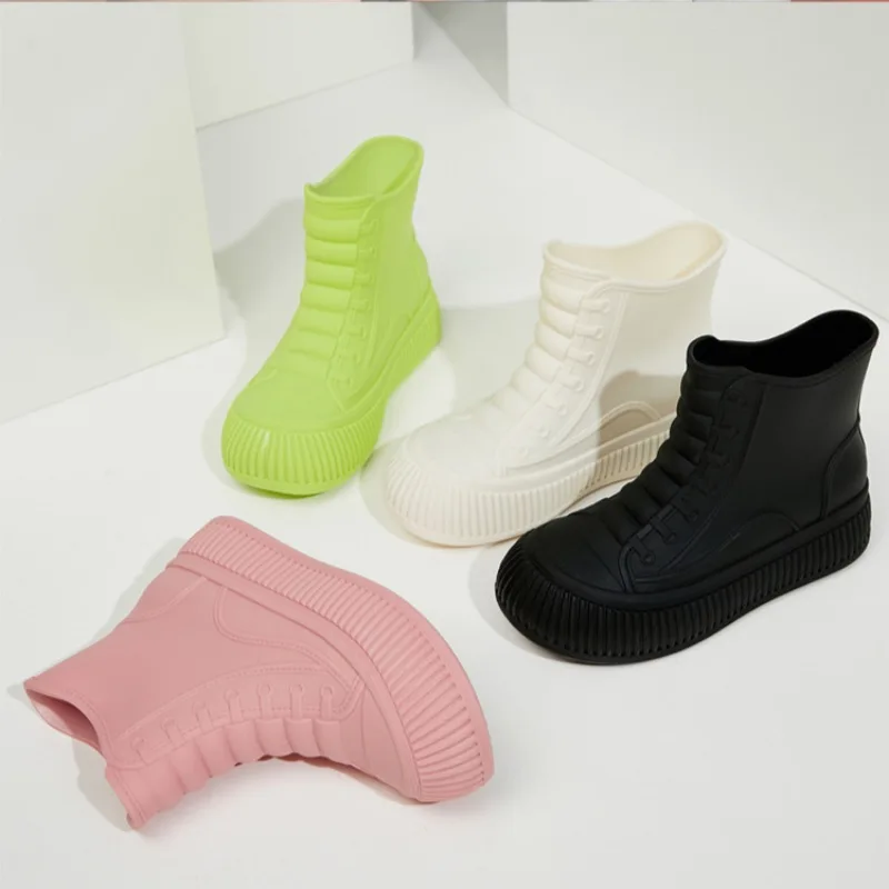 

2025Women's Rain Boots Fashion Rubber Galoshes Winter Warm Cotton Rainshoes for Women Waterproof Garden Shoes Botas Lluvia Mujer