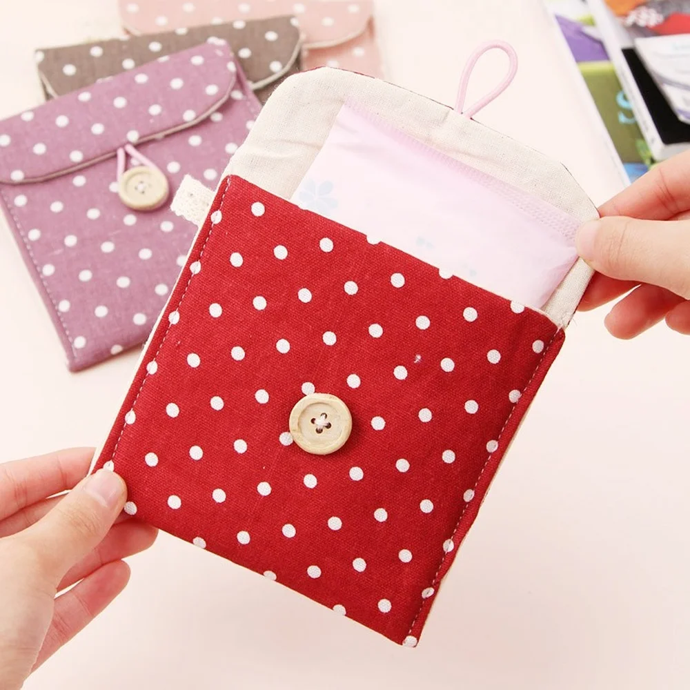 Girls Diaper Sanitary Napkin Storage Bag Canvas Sanitary Pads Package Bags Coin Purse Jewelry Organizer Credit Card Pouch Case