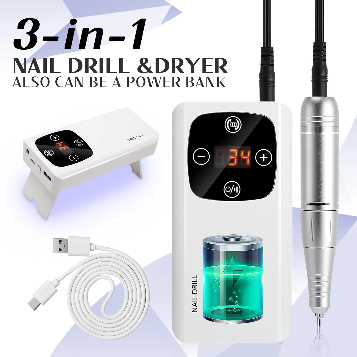 Carbide Nail Drill Bits 5 in 1 Ceramic Tungsten Nail Drill Bit Milling Cutter For Manicure Pedicure Nail Files Buffer