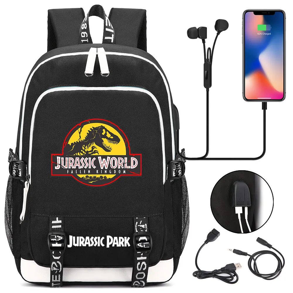 HOT sale Jurassic Park World backpack multifunction USB charging Travel bag for teenagers Boys Girls Student School Bags