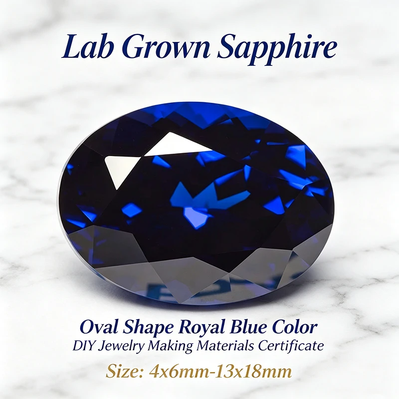 Lab Grown Sapphire Oval Cut Royal Blue Color DIY Charms Jewelry Making Ring Necklace Earrings Main Materials Certificate