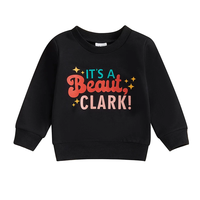 Kids Christmas Sweaters with Long Sleeves and Round Neckline Featuring Fun Letter Prints and Cozy Pullover Design