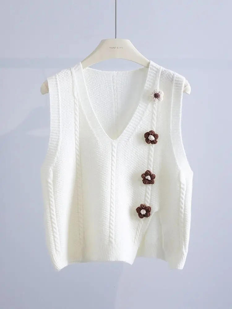 2023 New Sweater Vest White Sweater Vest Flower Sweater Vest Black Vest Winter Clothes Women Womens Clothing Kawaii Clothes Tops