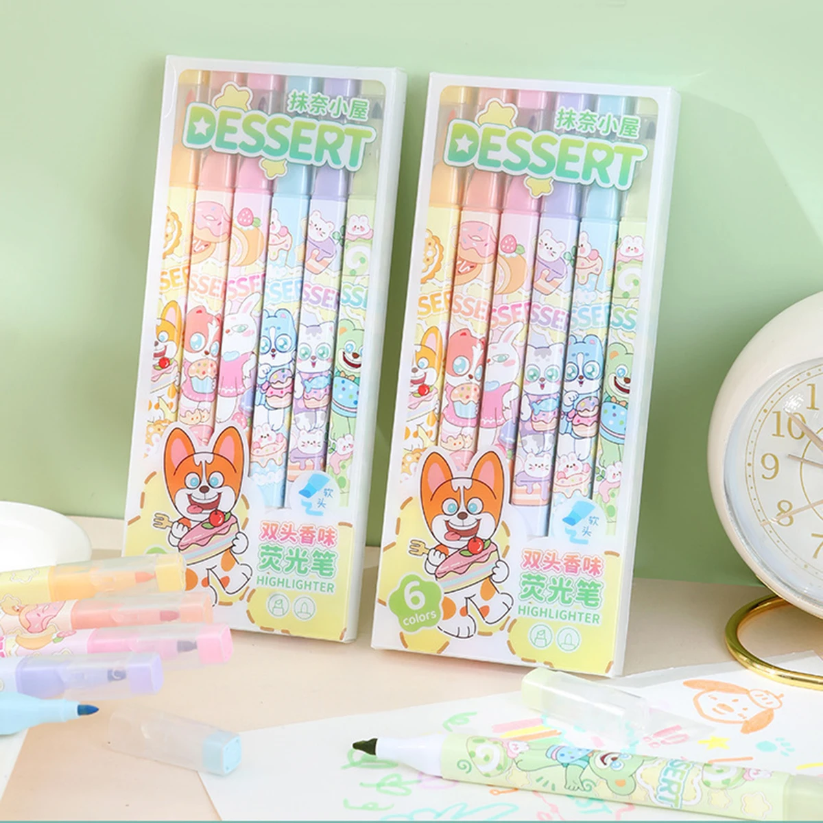 6 teile/satz Obst duft Pastell Farbe Highlighter Doppel Tipps Kawaii Marker Schule Liefert Highlighter Japanische Schreibwaren – Detail 1