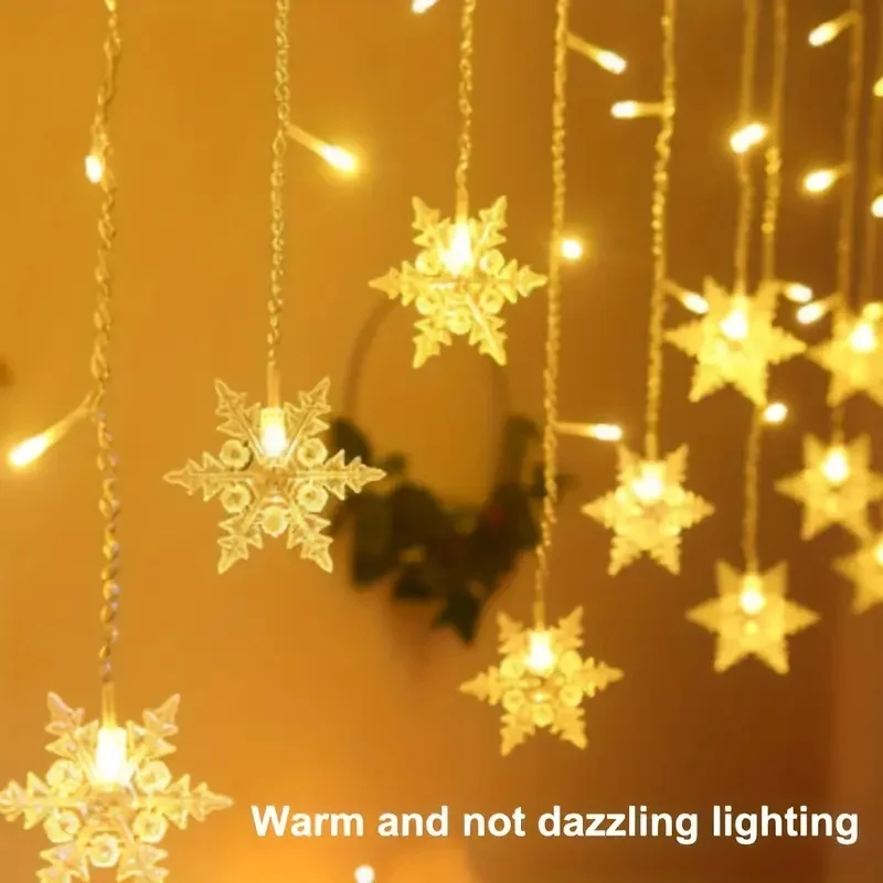 Solar Powered Snowflake String Light Warm White Colorful LED Garland IP54 Rating 8 Modes Christmas Tree Patio Garden Decoration