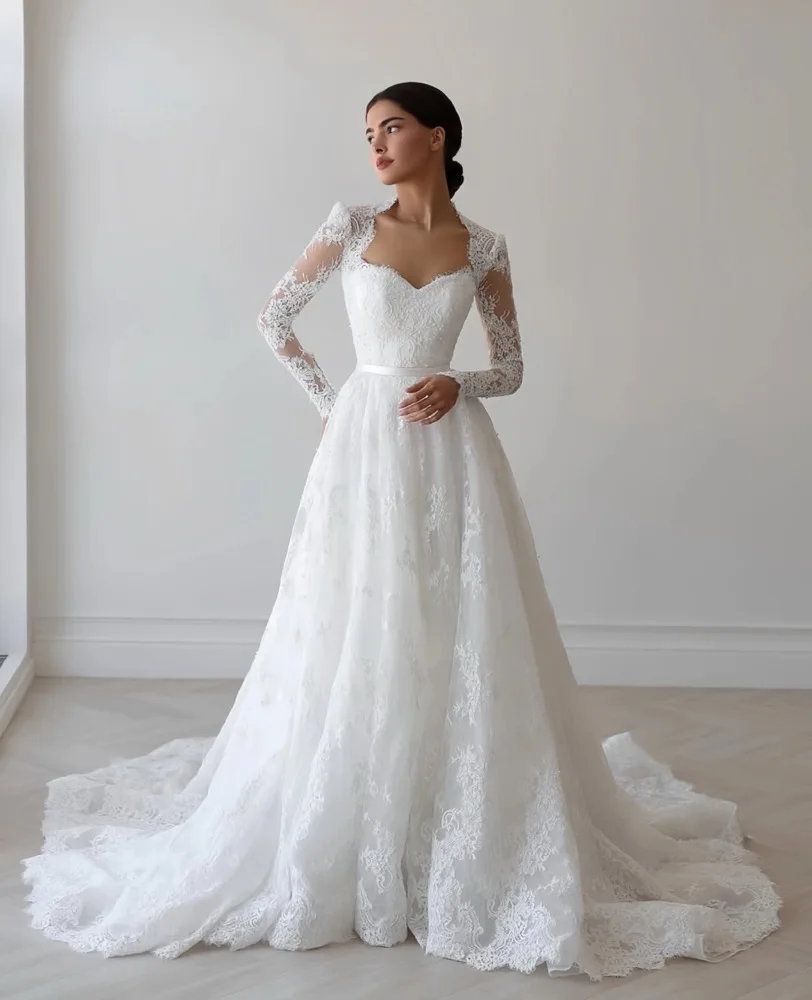 فستان زفاف دانتيل أناقة فساتين زفاف فيستدوس دي نوفيا أماندا نوفيا أماندا نوفيا رسمي مخصص بدون حجاب