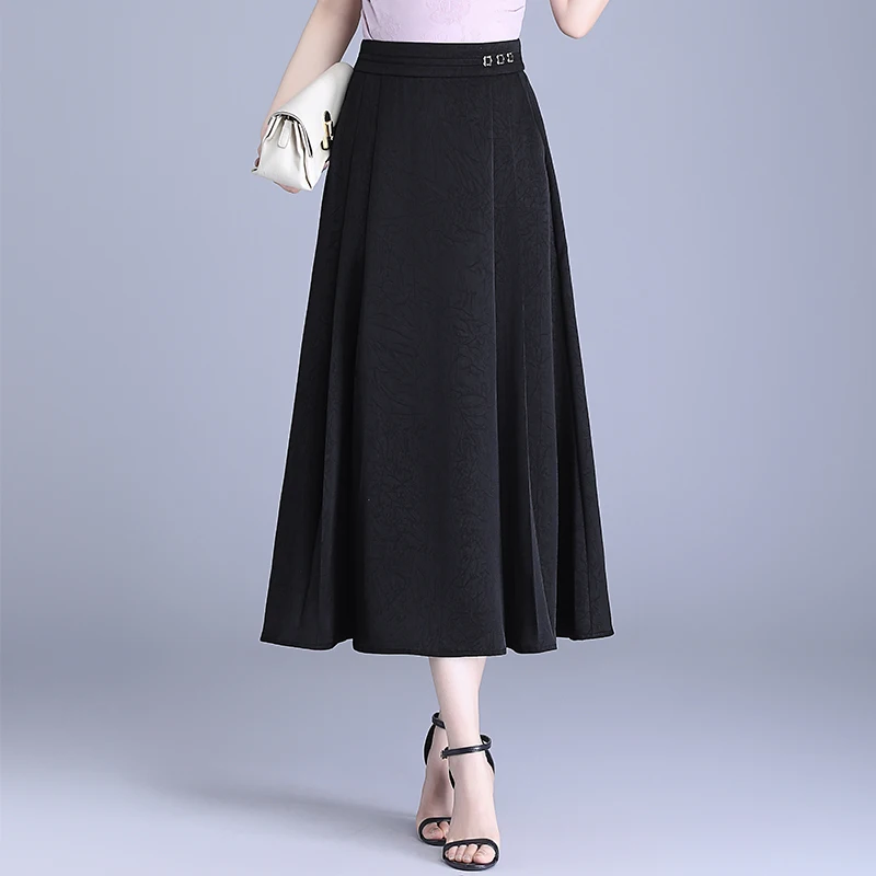 

Новая женская летняя юбка Bla Ice Silk с высокой талией, приталенная, А-силуэт, плиссированная, миди, расклешенная, для повседневной носки, из полиэстера