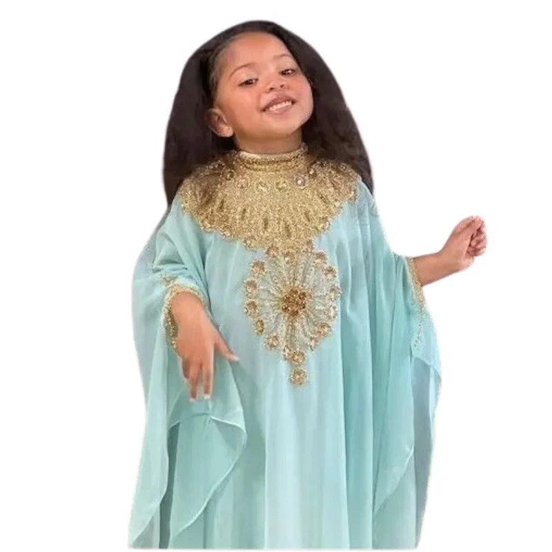 Girls Kaftans Farasha Abaya Dress Birthday Special Gown Kids Clothes