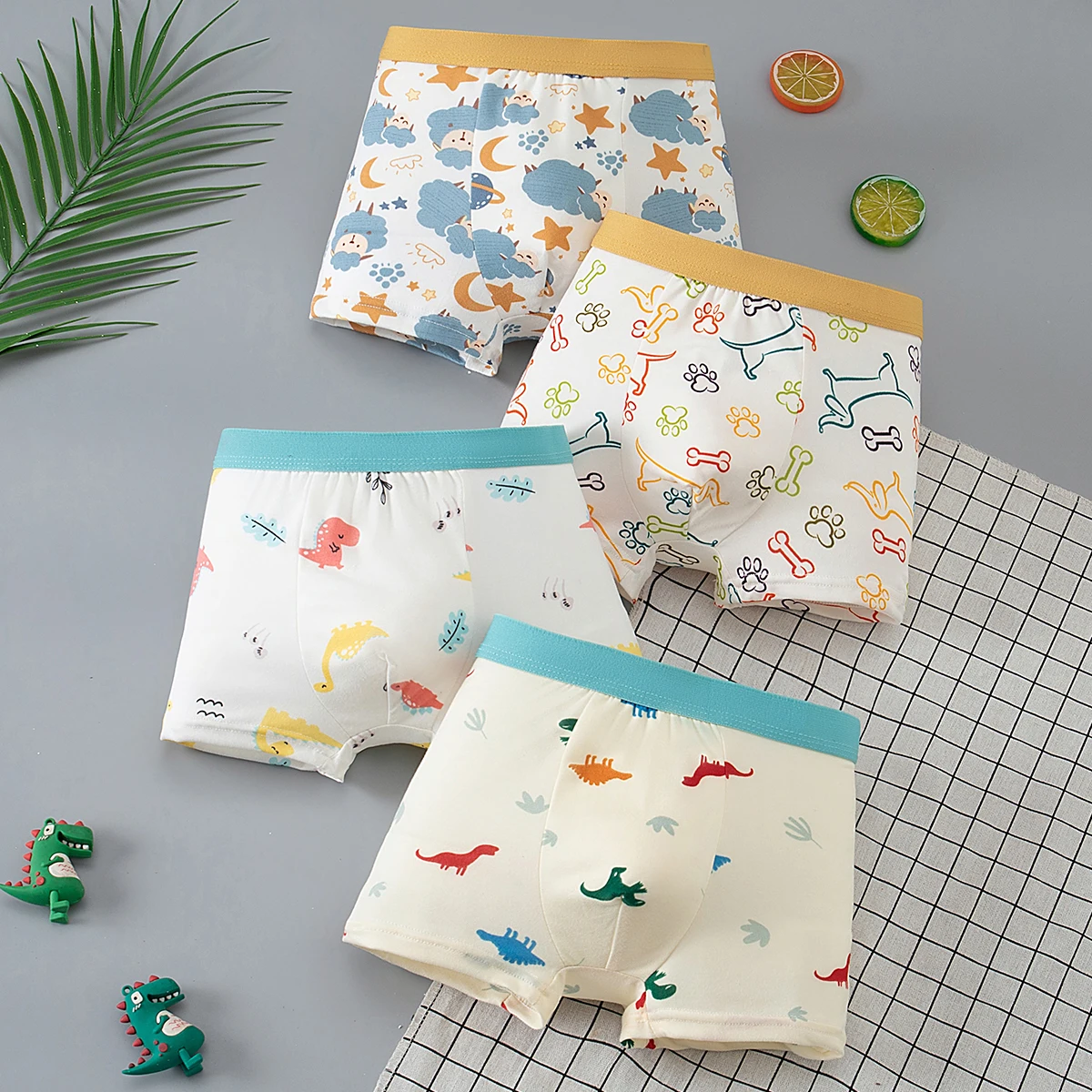 4/8-teiliges Set mit flachen Hosen für Kinder mit kariertem Vier-Jahreszeiten-Print, bequeme und lässige Hosen mit quadratischem Bein für zu Hause – Detail 3