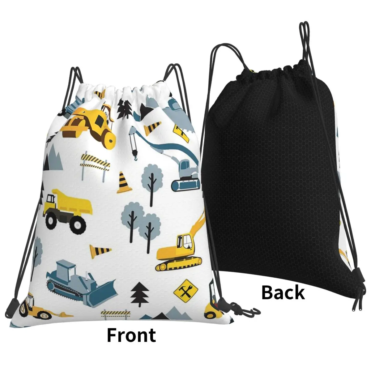 Blue Construction Trucks & Site Theme Pattern Backpacks Multi-function Drawstring Bags Sundries Bag Book Bags for Travel School