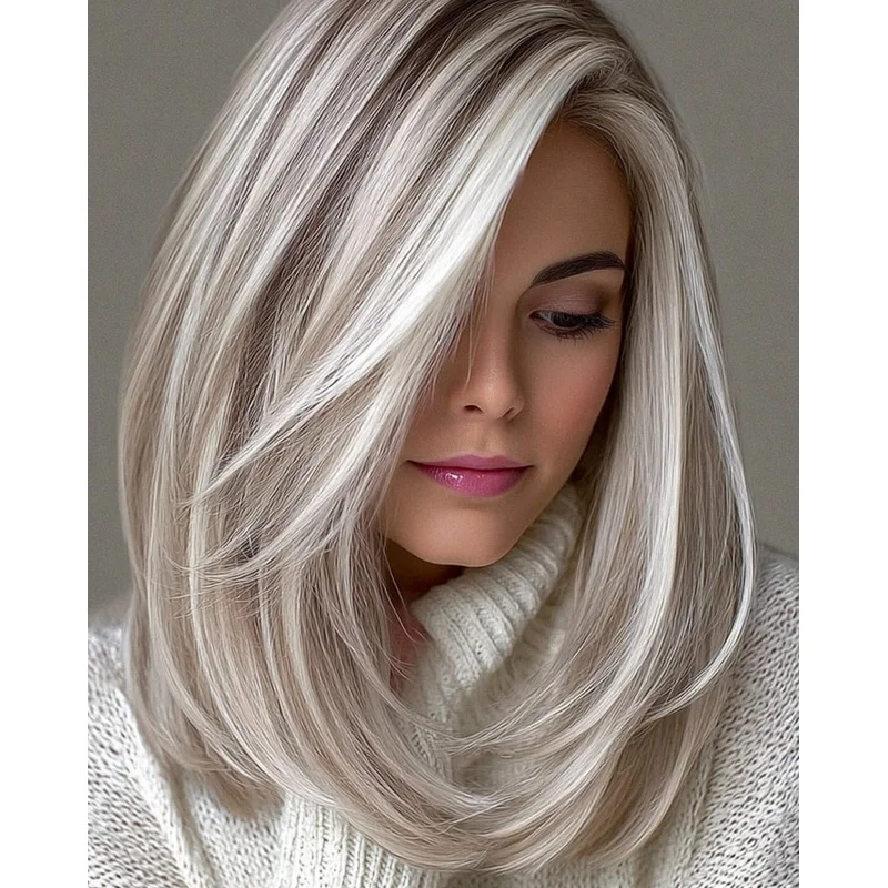 Ash Blonde with Platinum Highlights Balayage Lace Front Wigs