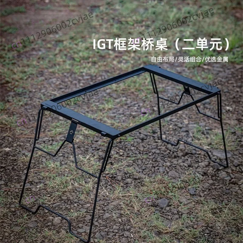 Multifunctional Bridge Table, IGT Expandable Folding Coffee Table, Blackened Modular Unit Table, Iron Camping BBQ Table