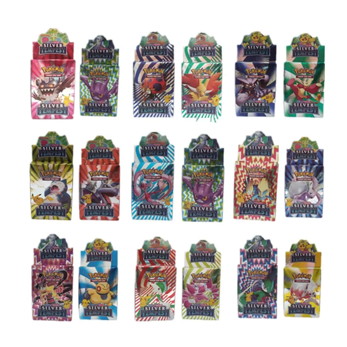 New 25 photos/1 package English Pikachu Mewtwo Charizard Pikachu SILVER TEMPEST Pokemon game collection card Toy