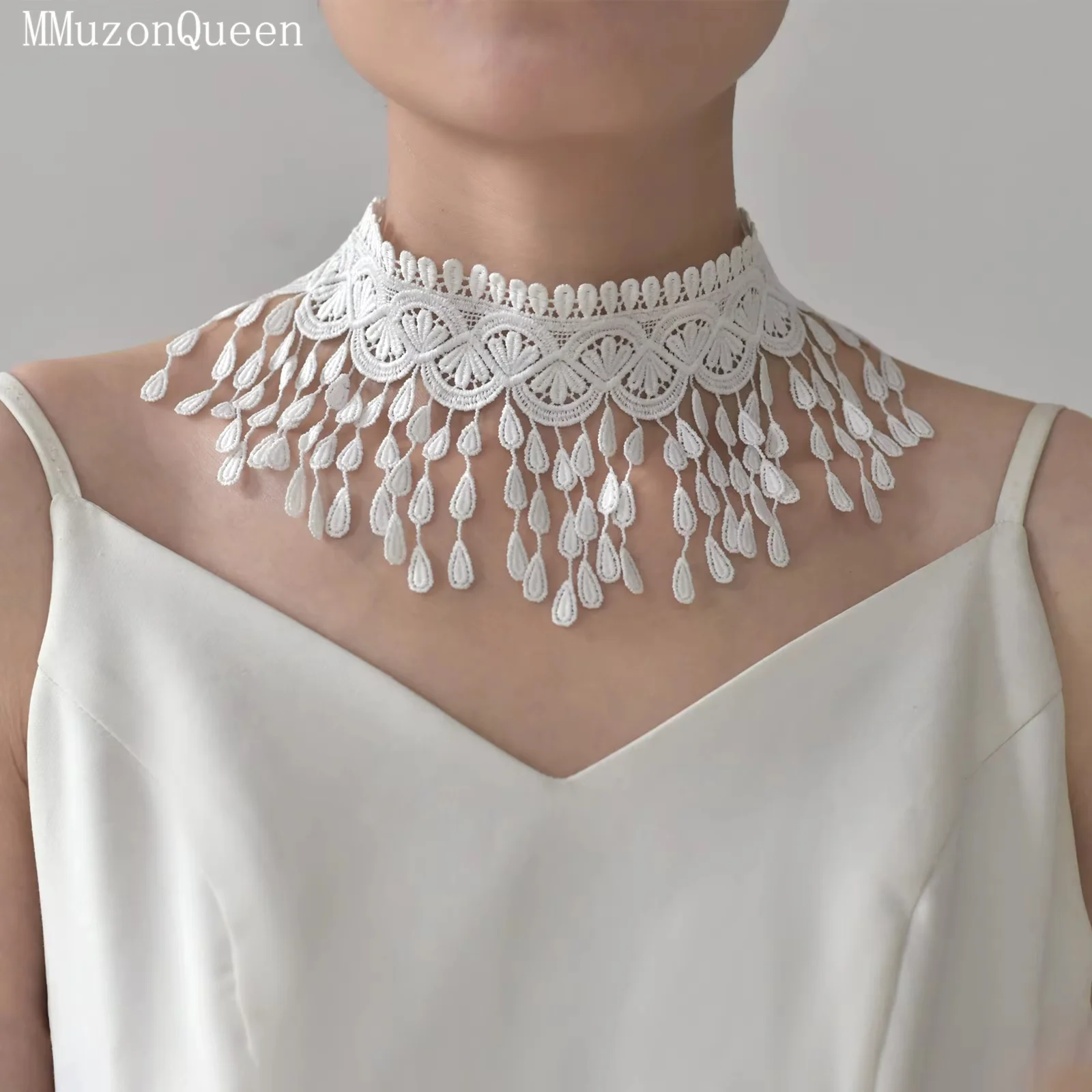 

TOPQUEEN Элегантное свадебное ожерелье с кружевными кисточками, украшенное шеей и жемчужными пуговицами, свадебные аксессуары MG78