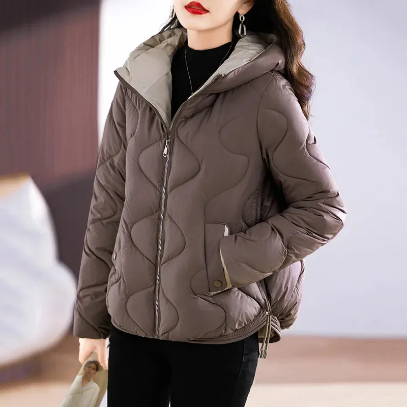 Autumn Winter Fashion Short Female Down Cotton Jacket 2024 Hooded Long Sleeved Women Parkas Solid Color Lady Middle Aged Mother