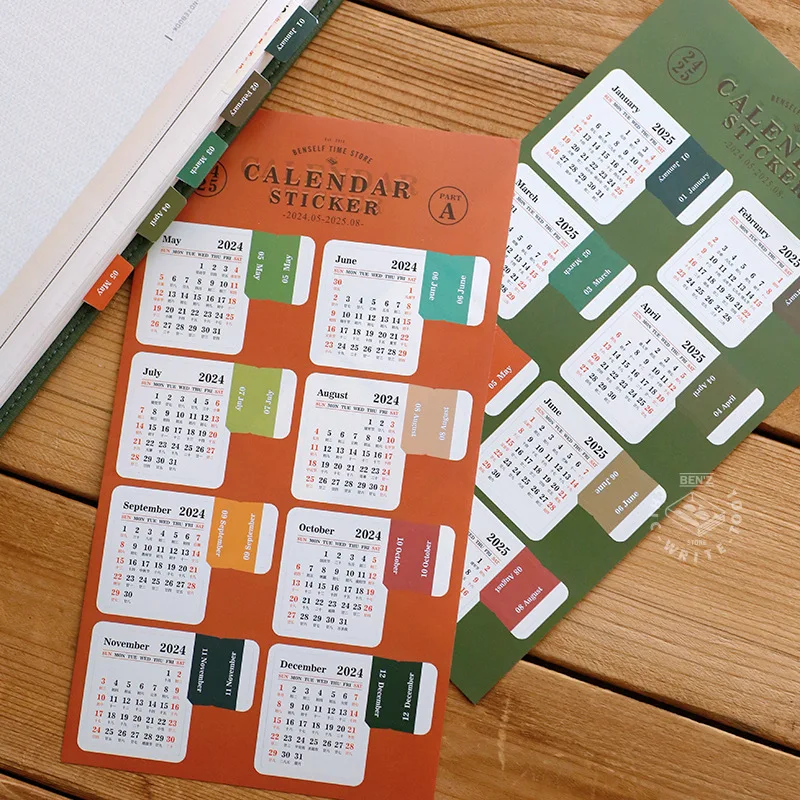 2025 Calendar Stickers Vintage Notebook Agenda Planner Index Stickers Yearly Monthly To Do List Bookmarks Korean Stationery