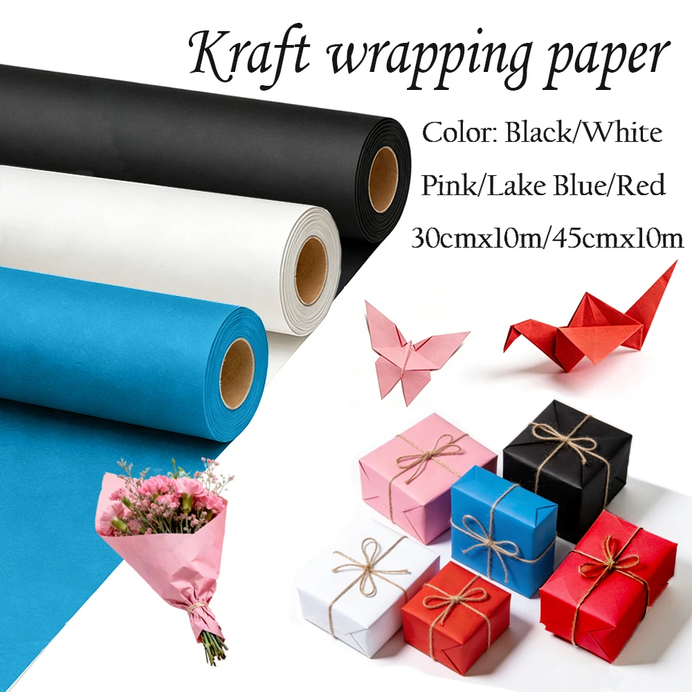 1-2 لفة كرافت لورق الهدايا الأسود اوريغامي التفاف لفة تصميم التعبئة والتغليف الملونة المعاد تدويرها ورق ألبوم القصاصات من الورق المقوى