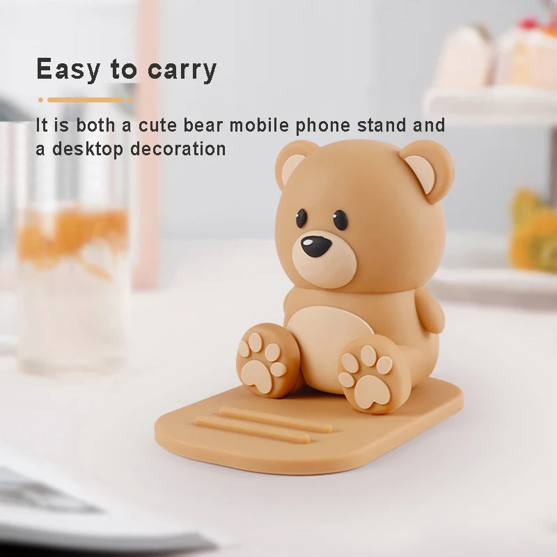 Cute Cartoon Bear Mobile Phone Holder Portable Soft Rubber Creative Phone Stand Personalized Animal Decoration for Tablet Phone