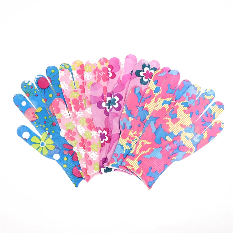 1Pair Women Garden Gloves Work Printed Pink Polyester Pink Latex Work Non-slip Safety Gloves For Mechanic Construction Tool