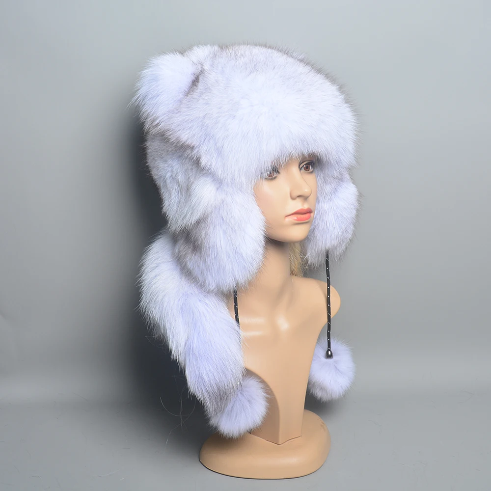 Hot Sale Luxury Ladies Winter Warm Real Fox Fur Hat hand knit women natural fox fur beanie hat genuine fox fur bomber hat