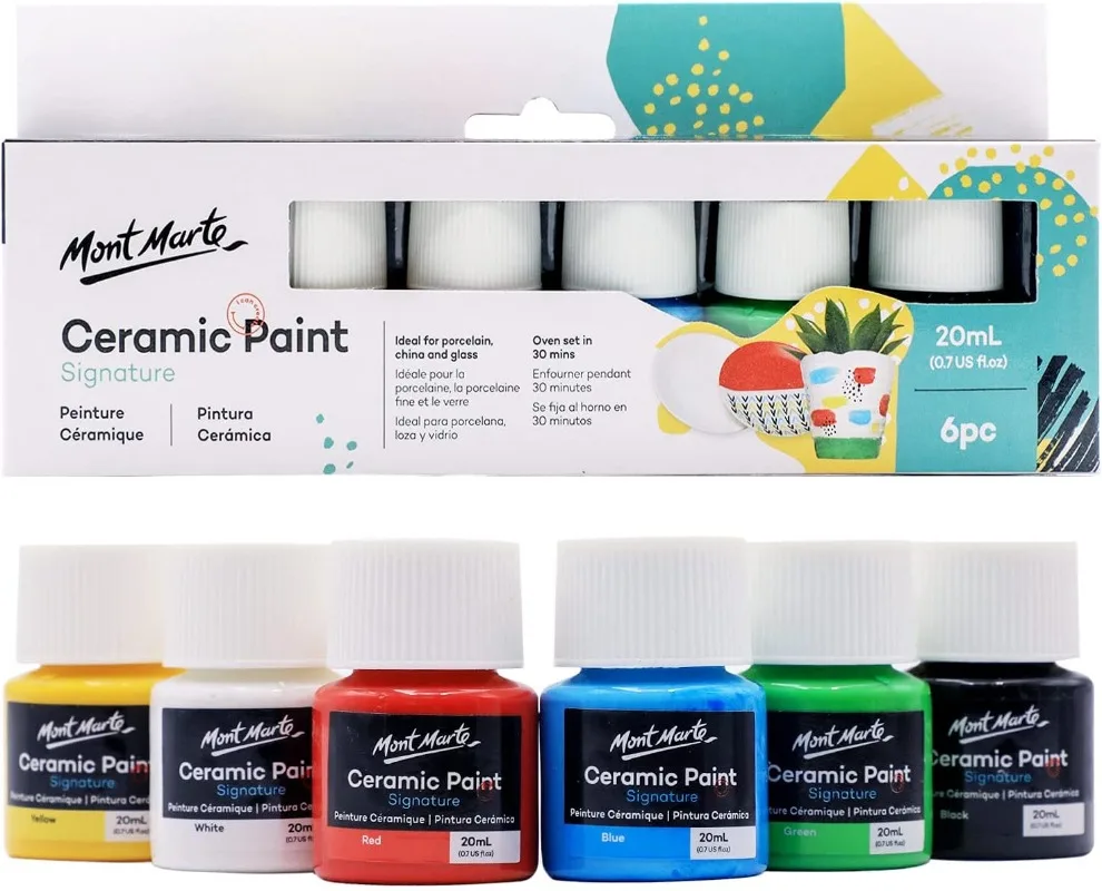 مجموعة طلاء السيراميك Mont Marte Signature 6 x 0.7 US fl.oz (20 مل) طلاء سيراميك نابض بالحياة للخزف والزجاج والصين والأكريليك