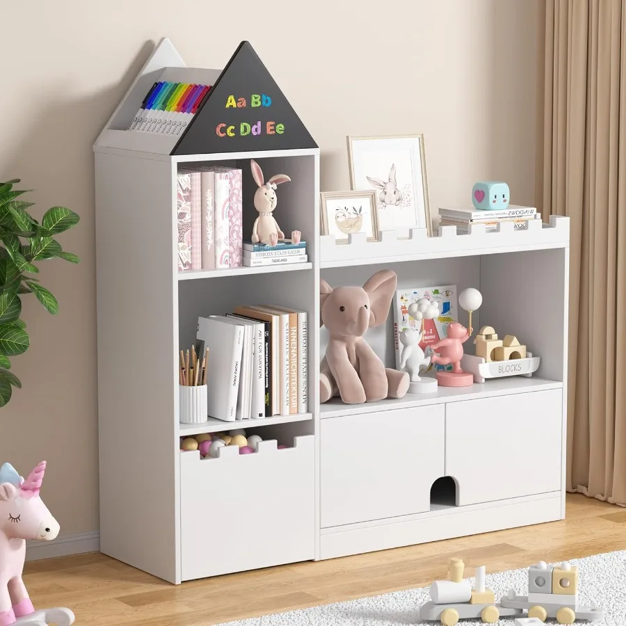 

Storage Organizer Wood Castle Bookshelf 6 Cubby Bookcase Montessori Book Shelf for Nursery Playroom Living Room [Size: 39.4'' L