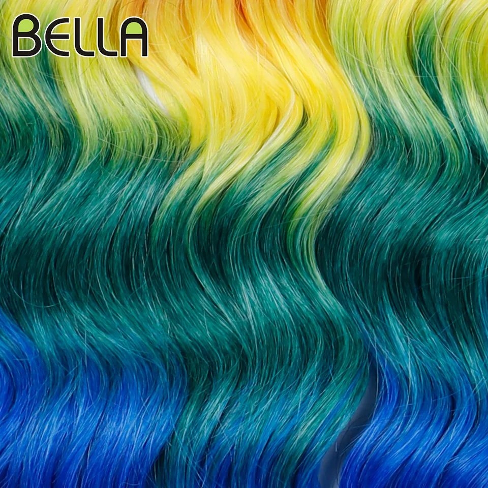 BELLA 24 Inch 300g Synthetic Hair Water Wave Braiding Hair Extensions Ombre Rainbow color Deep Wave Curl Twist Crochet Hair image 5