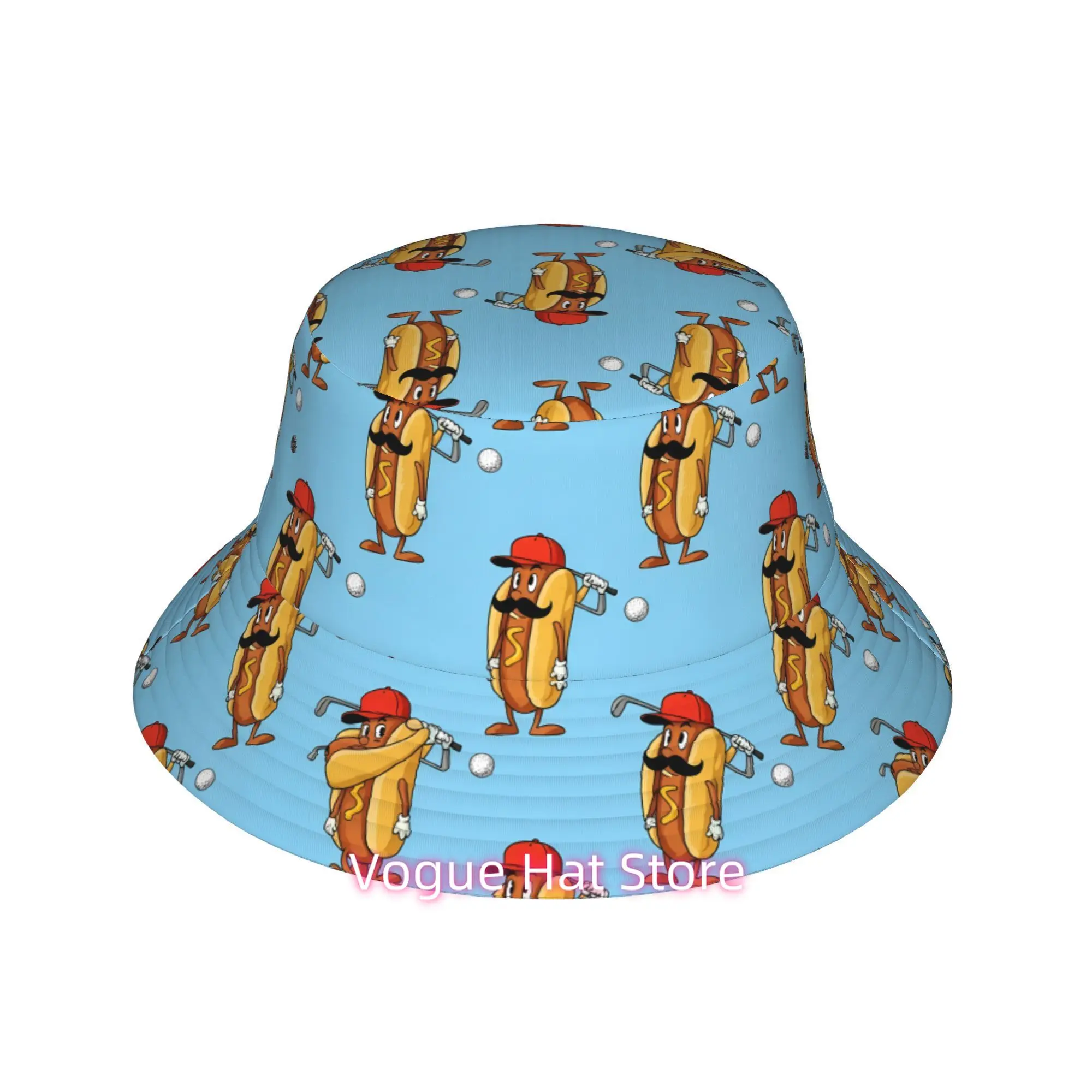 Men' & Women' Hotdog Golf Print Bucket Hat - Lightweight Adjustable Sun Hat with All-Over Golf Course, Machine Washable Outdoor