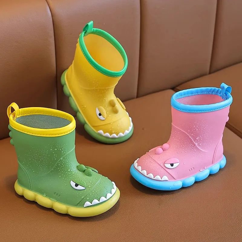 Adorable Dinosaur Children's Rain Boots for Boys and Girls Outdoor Water Play Boots Kids Cartoon Dinosaur Rain Boots Anti-Slip