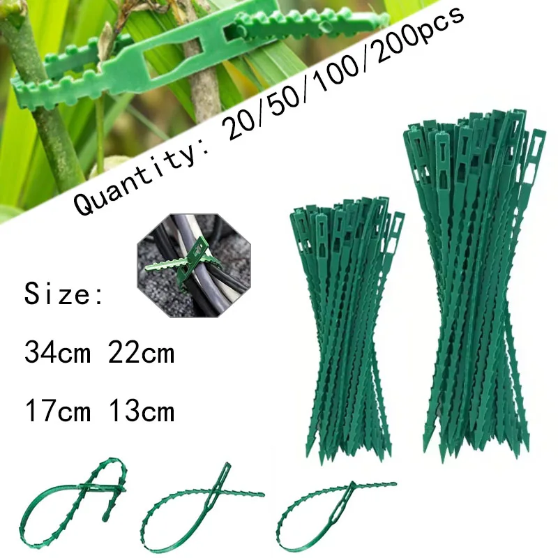13-34cm Adjustable Plastic Plant Cable Ties Reusable Cable Ties for Garden Tree Climbing Support Plant Vine Tomato Stems Clip