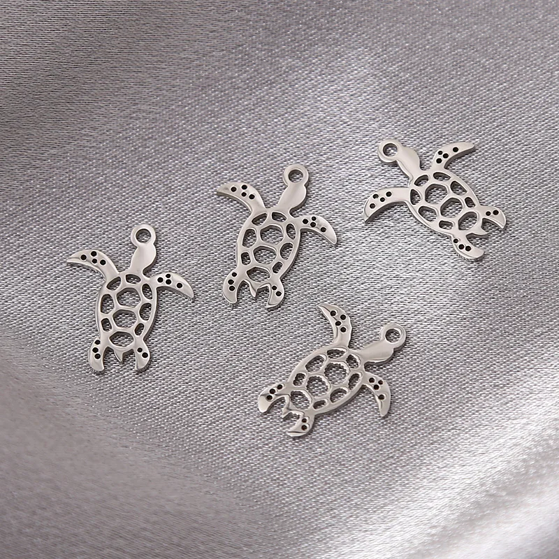 20pcs Stainless Steel 15mm*17mm Turtle Charms Tropical Marine Life Sea Turtle Pendant For DIY Jewelry Making Findings Supplies