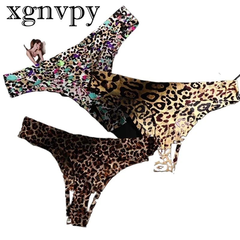 xgnvpy 2 PCS Women's Underwear Sexy Thong Soft Breathable  Silk Leopard Panties Women Thongs Seamless T-Back Low-Rise