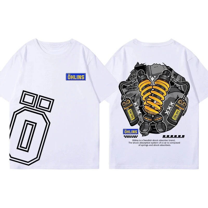 OHLINS Motorrad-Stoßdämpfer Modifiziertes Baumwoll-Kurzarm-T-Shirt für männliche Motorrad-Enthusiasten des Clubs – Detail 2