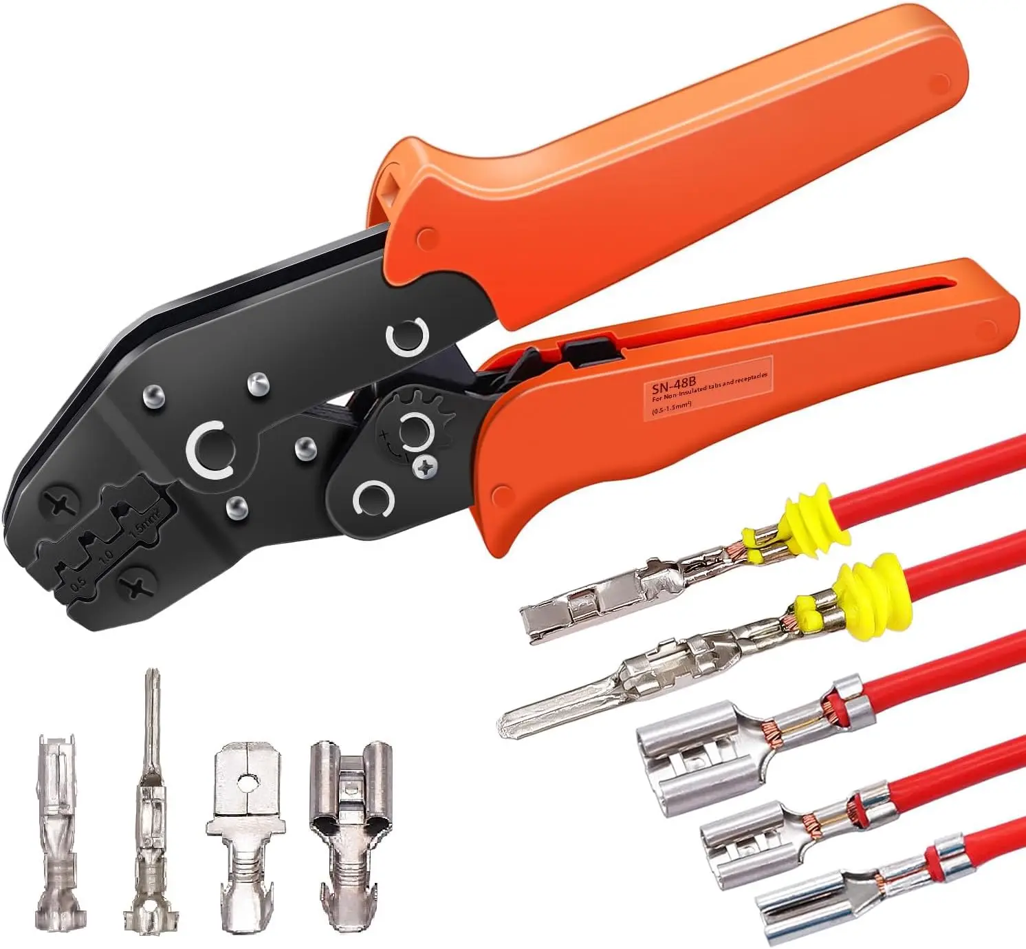 

Ratchet Wire Crimping Pliers for 26-16AWG Terminals, Manual Tool with Fold Feature, Electrical Crimper SN-48B