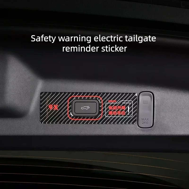 Fit for Zeekr 9X 2025 Car Electric Tailgate Personalized Carbon Fiber Pattern Reflective Warning Reminder Sticker Auto Supplies