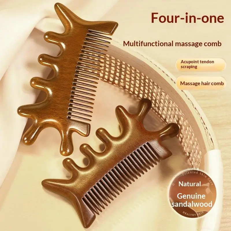 1pcs 4 in 1 Sandalwood Meridian Massage Tool - Scalp Comb Acupoint Nose Scraper Face Neck Body Massager For Head Health Care