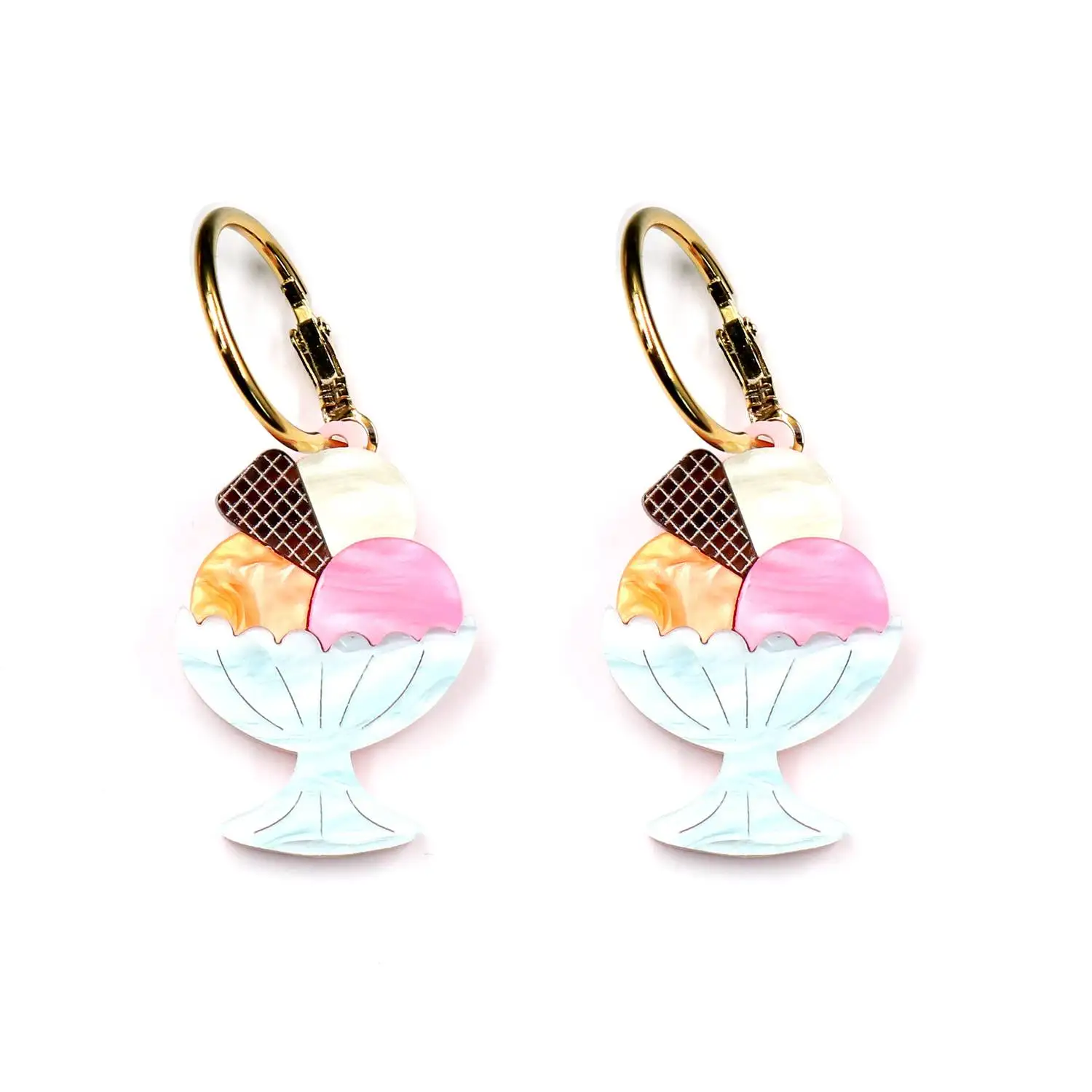 XCXER2621 Summer Unisex Vintage Earrings Colorful Ice Cream & Dessert Patchwork UV Laser Cut Hoop Floral Flower Shape