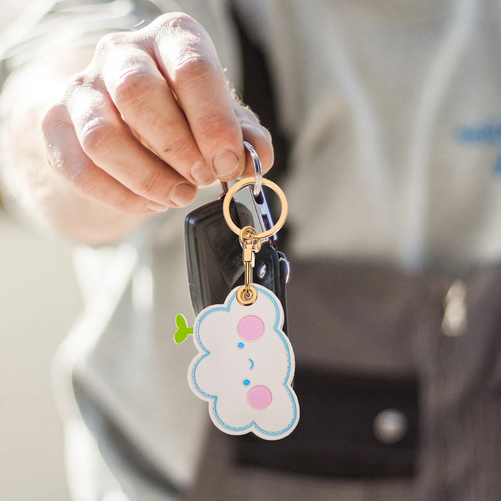 2Pcs Adorable Cartoon Pattern Keychain Pendant PU Case for Access Cards Key Ring Bag Decor Entrance Guard Cover Unique