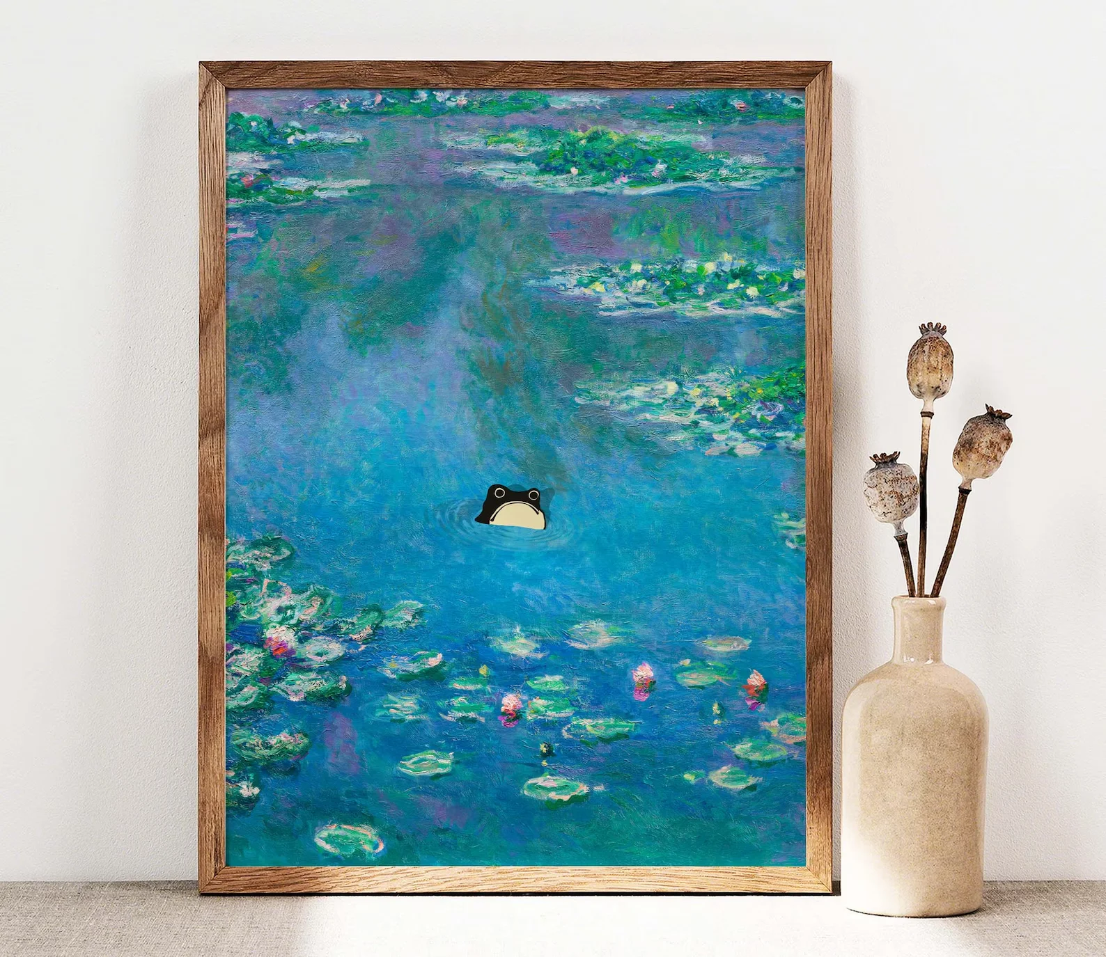 الضفدع غير المضغوط، طباعة ضفدع مونيه زنبق الماء، ملصق كلود مونيه الضفدع الغاضب، فن الضفدع، طباعة الضفدع المضحكة، ماتسوموتو هوجي الضفدع PS #1