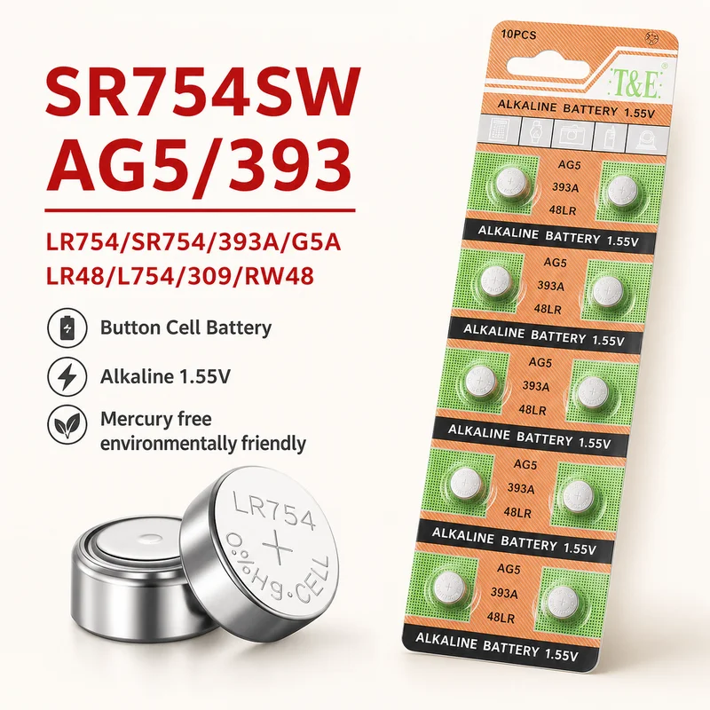 Button Cell Battery AG5 LR754 SR754 193 393 1.55V Alkaline Coin Cell 2-50PCS For Watch Toy Clock L754 SR754SW LR48
