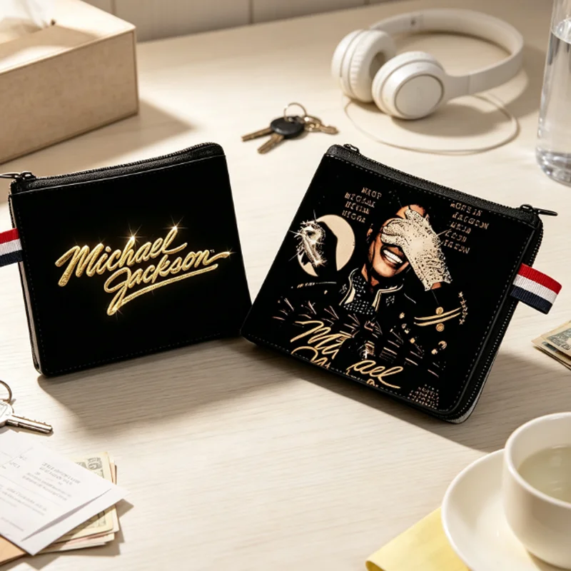 Michael Jackson Canvas Coin Purse Dance King Cartoon Small Wallets Fashion Double-sided Card Bags Headphone Bag Mini Pouch Gift